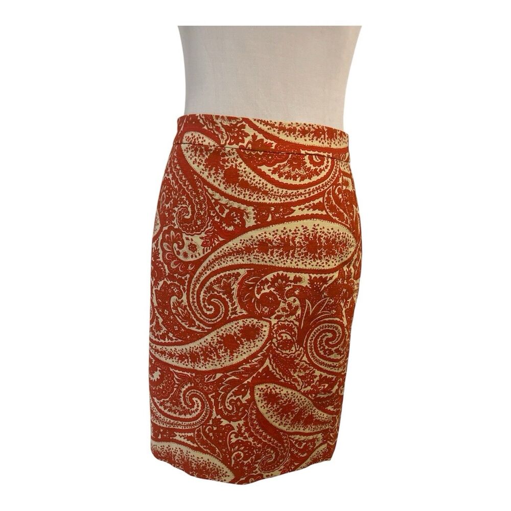 J Crew Womens Skirt Pencil Paisley Size 6 Size Blood Orange Stretch Lined Preppy